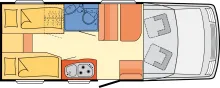 Grundriss Tag Dethleffs Globebus I 4 EINZELBETTEN+HUBBETT+1.HAND