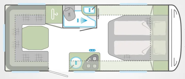 Grundriss Tag Weinsberg CaraOne 500 XU 1500 kg / Mover / Dusche