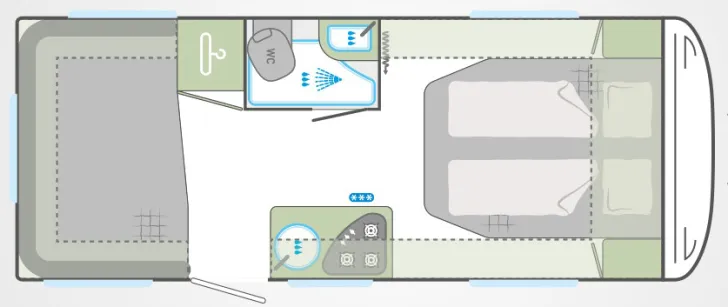 Grundriss Nacht Weinsberg CaraOne 500 XU 1500 kg / Mover / Dusche