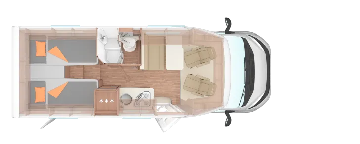 Grundriss Tag Weinsberg CaraCompact 600 MEG EDITION [PEPPER] Längsbetten mit nur 3.750km !!