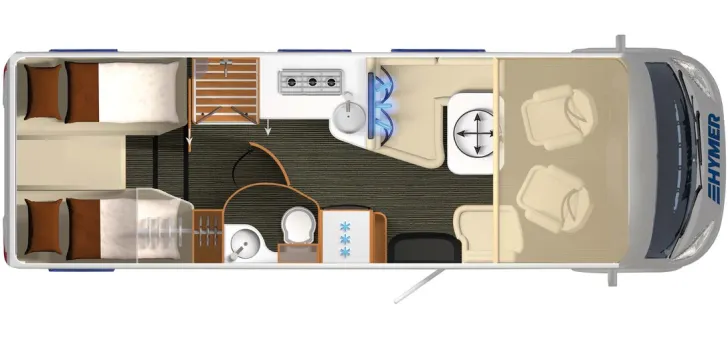 Grundriss Tag Hymer B-Klasse SL 704 Bugstauschränke