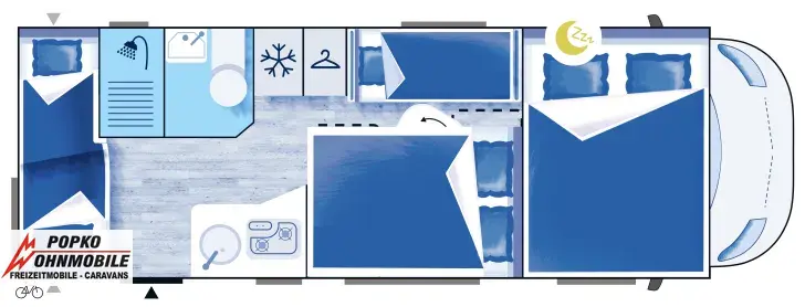 Grundriss Nacht Chausson Alkoven C656 First Line Navi & Rückfahrkamera