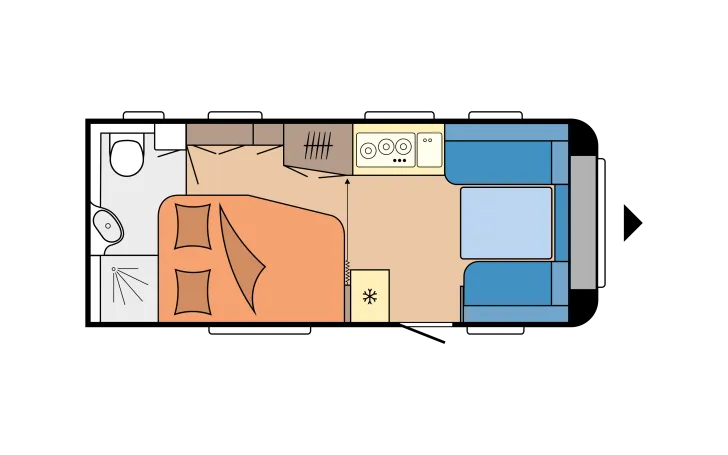 Grundriss Tag Hobby De Luxe 495 WFB Modell 2025 / 1800 Kg Achse