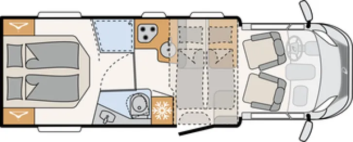 Grundriss Tag Dethleffs Trend T 7057 DBM 90 4 Schlafplätze, Dachklima, TV