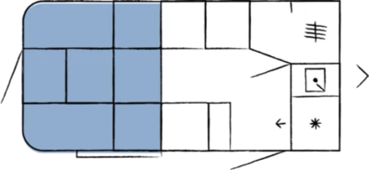 Grundriss Nacht Hobby Beachy 420 Modell 2025 / 1200 kg Achse