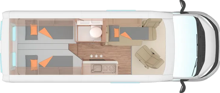 Grundriss Nacht Weinsberg CaraBus 600 ME EDITION [FIRE] 140 PS Schalter