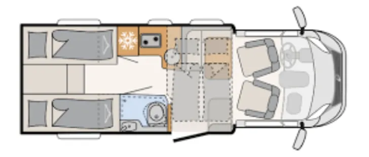 Grundriss Tag Dethleffs Just Camp T 6812 EB Heckfarradträger / Hubbett