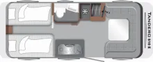 Grundriss Tag LMC Tandero 510 E GFK-Bug-Dach-Heck/Duschpaket/Anti-Schlingerkupplung