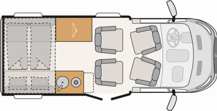 Grundriss Tag Dethleffs Yoka Go T 1 Automatik, Rahmenfesnter, Heckklappe