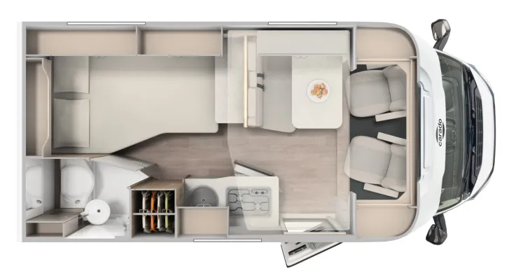 Grundriss Tag Carado T 135 Pro+ 5,96m, Hubbett, 4 Betten