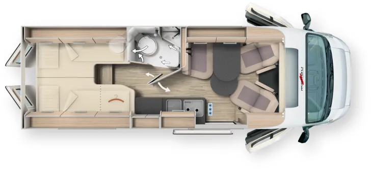 Grundriss Tag Malibu Van First Class - Two Rooms 640 LE RB charming GT skyview *Vorzugspreis bei Vorabkauf*