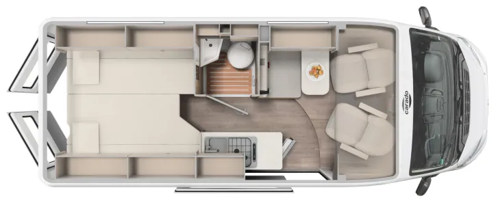 Grundriss Tag Carado CV 602 pro Längsbetten, Dieselheizung