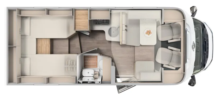 Grundriss Tag Carado T 328 Hubbett, 5 Betten u. Sitze