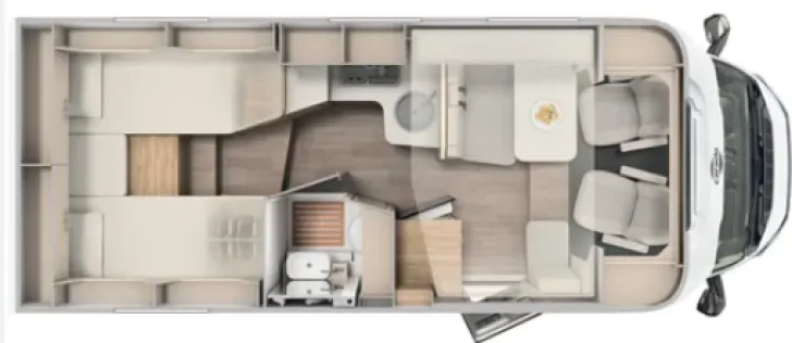 Grundriss Tag Carado T 338 pro+ Hubbett, 4 Betten