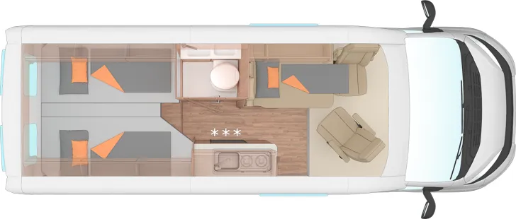 Grundriss Nacht Weinsberg CaraBus GREY 600 ME EDITION [FIRE] *Modell 2026*All-In-One-Navi*
