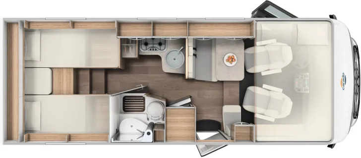 Grundriss Tag Carado I 338 pro+ Hubbett, E-Heizung, Markise
