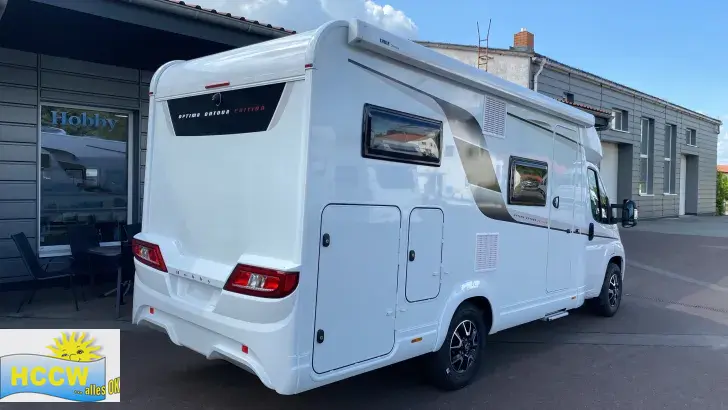 Schräg Hinten Hobby Optima ONTOUR Edition V65 GE TV-SAT Anlage