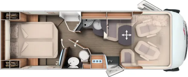 Tagesgrundriss Carthago C2-tourer I 148 RB-QB „K“ comfort 4.2t