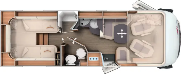 Tagesgrundriss Carthago C2-tourer I 147 RB-LE „K“ lightweight 3.5t