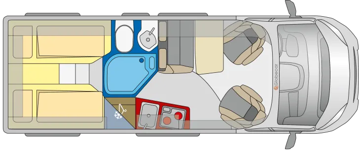 Grundriss Tag Globecar Campscout Elegance mit Längsbetten