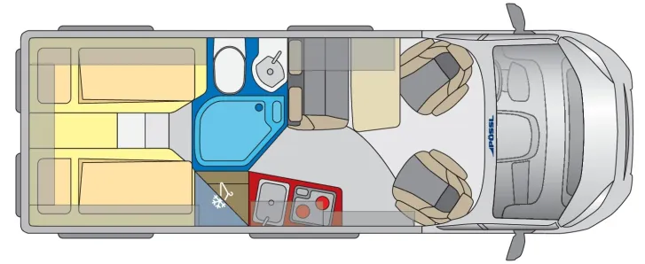 Grundriss Tag Pössl D-Line Roadcruiser mit Längsbetten
