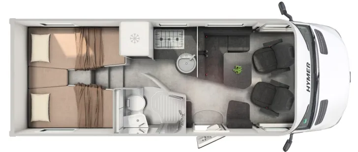 Grundriss Tag Hymer B-Klasse MC T 600 Winkelküche, Seitensitz, Autom