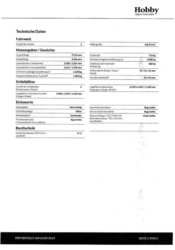 Grundriss Tag Hobby Prestige 560 FC