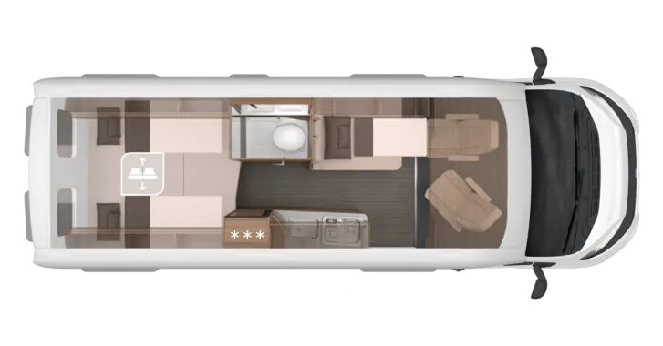 Grundriss Nacht Knaus BoxLife 630 ME Markise | 138 L Kühlschrank