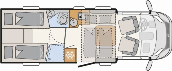 Grundriss Tag Dethleffs Trend T 7057 EBL ohne Hubbett ! mit Automatik
