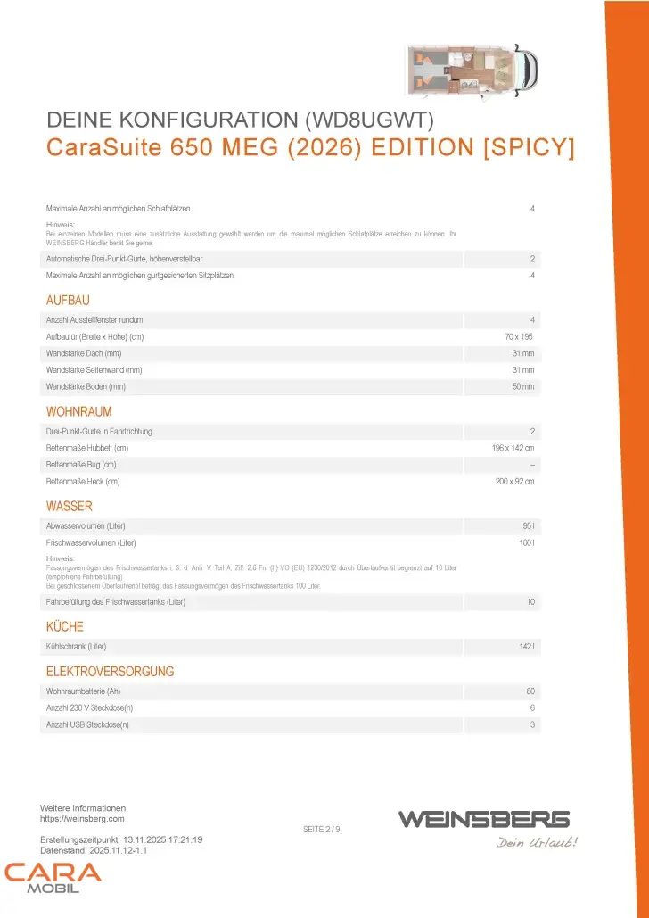 Fahrzeugbild Weinsberg CaraSuite 650 MEG EDITION [SPICY] Im Zulauf 03/2026 #4