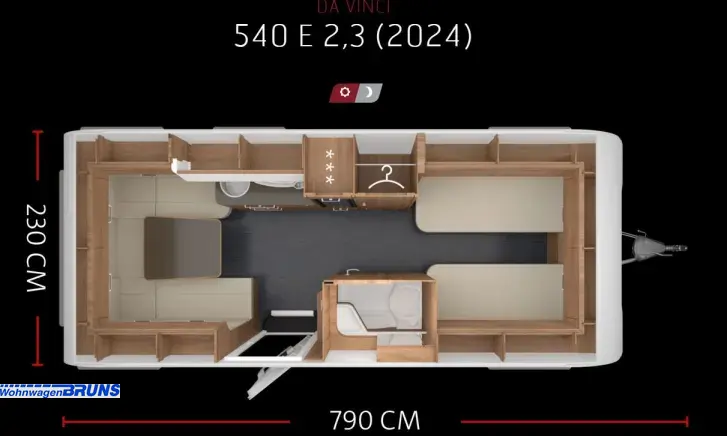 Grundriss Nacht Tabbert Da Vinci 540 E 2,3