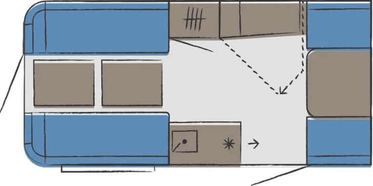 Grundriss Tag Hobby Beachy 420+ Mod.2026 Auflastung 1200kg