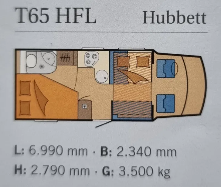 Grundriss Nacht Hobby Siesta T 65 HFL , 4 Schlafplätze
