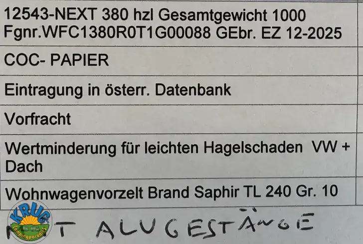 Fahrzeugbild NEXT 380 1000 kg leichter Hagelschaden #13