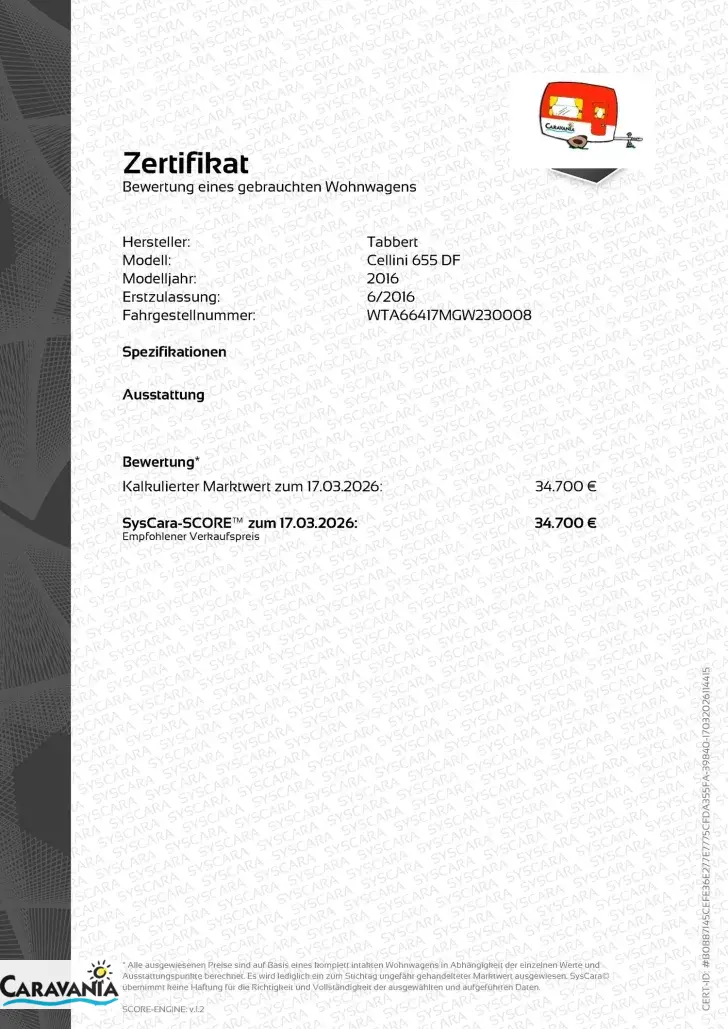 Fahrzeugbild Tabbert Cellini 655 DF Mover + Stützen+ Klima #3