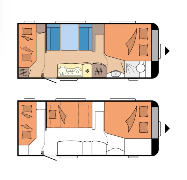 Grundriss Nacht Hobby De Luxe 560 KMFe Gepflegt, kaum genut