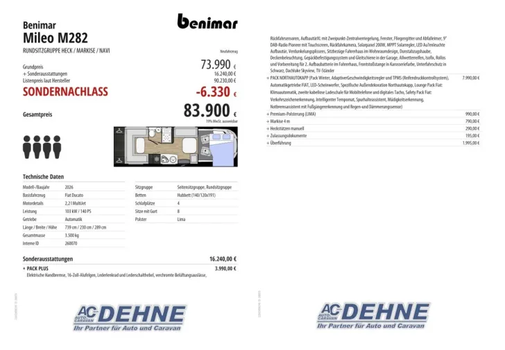 Fahrzeugbild Benimar Mileo M282 RUNDSITZGRUPPE HECK / MARKISE / NAVI #3