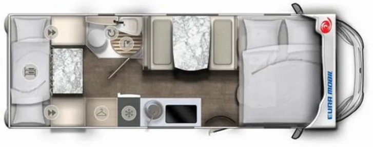 Grundriss Tag Eura Mobil Activa One AO 690 VB 8 Schlafplätze -Sonderpreis