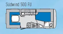 Grundriss Tag Knaus Südwind 500 FU Gepflegter Wohnwagen