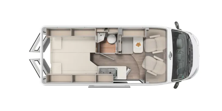 Grundriss Tag Carado pro CV 602 Längsbetten / Rahmenfenster / PRO
