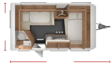 Grundriss Nacht Tabbert Da Vinci 390 QD Mover, TV, uvm., neuwertig