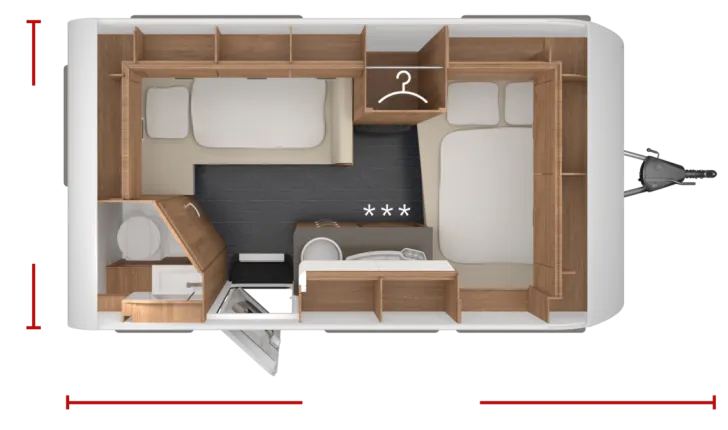 Grundriss Nacht Tabbert Da Vinci 390 QD Mover, TV, uvm., neuwertig