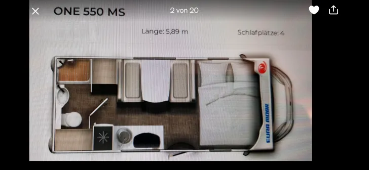 Grundriss Tag Eura Mobil Activa One 550 MS Autark, Winterfest, wenig km