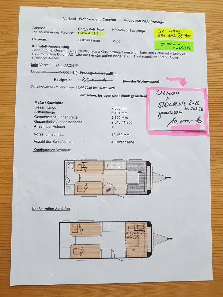 Grundriss Tag Hobby Prestige 560 WLU