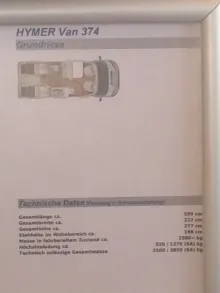 Grundriss Tag Hymer Van 374 Sehr gepflegt