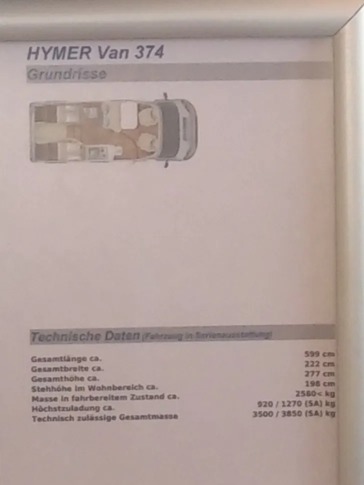 Grundriss Tag Hymer Van 374 Sehr gepflegt