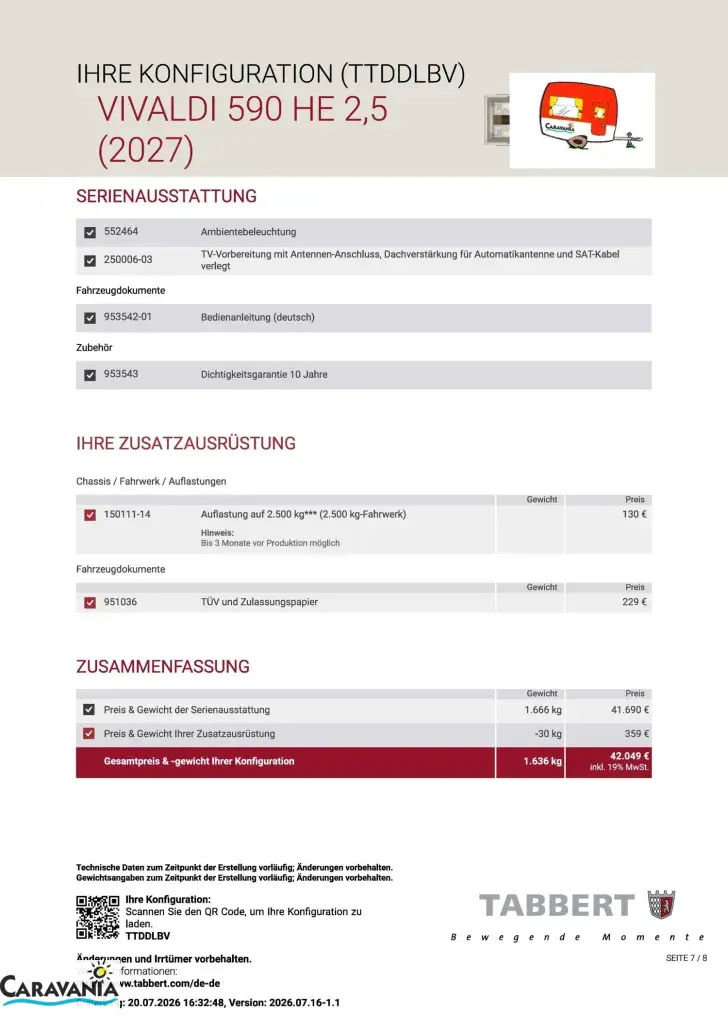 Fahrzeugbild Tabbert Vivaldi 590 HE 2.5 Zuladung über 800 kg #7