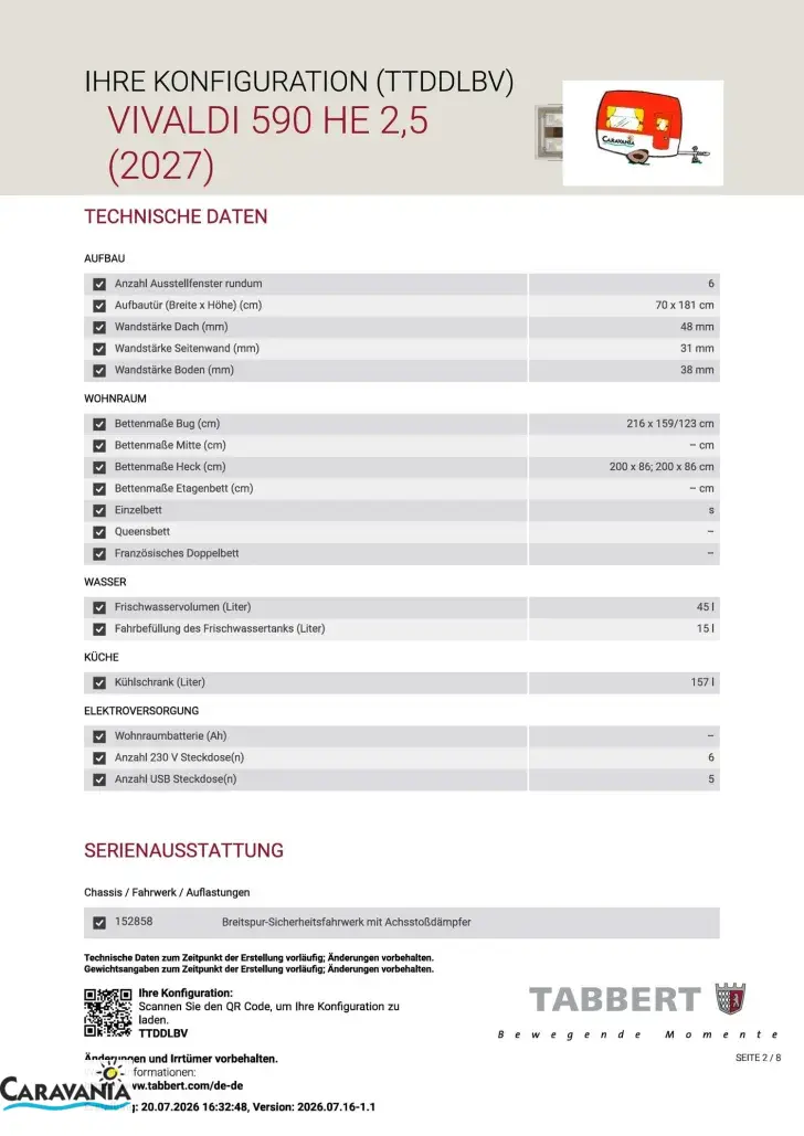 Fahrzeugbild Tabbert Vivaldi 590 HE 2.5 Zuladung über 800 kg #12