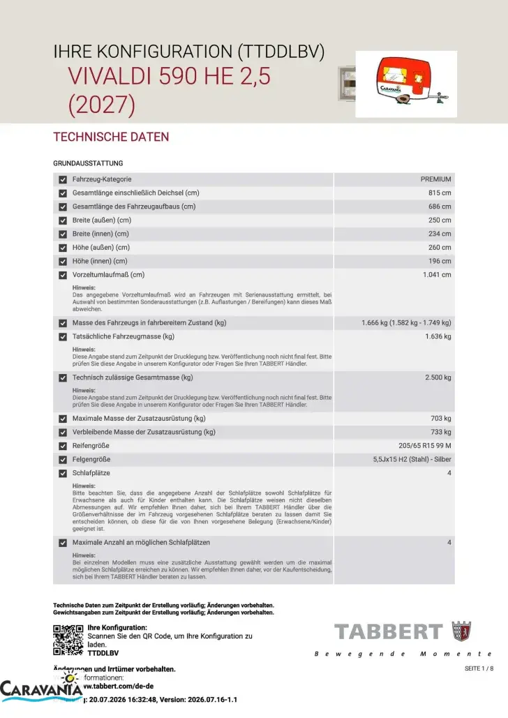 Fahrzeugbild Tabbert Vivaldi 590 HE 2.5 Zuladung über 800 kg #13