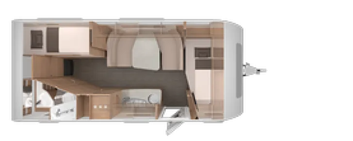 Grundriss Tag Knaus Südwind 580 QS Black Selection 177L Kühlschrank Spannbett-Set